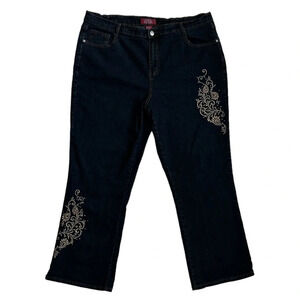 JEANBAY Women's Embroidered Embellished Dark Blue Jeans Size 22W